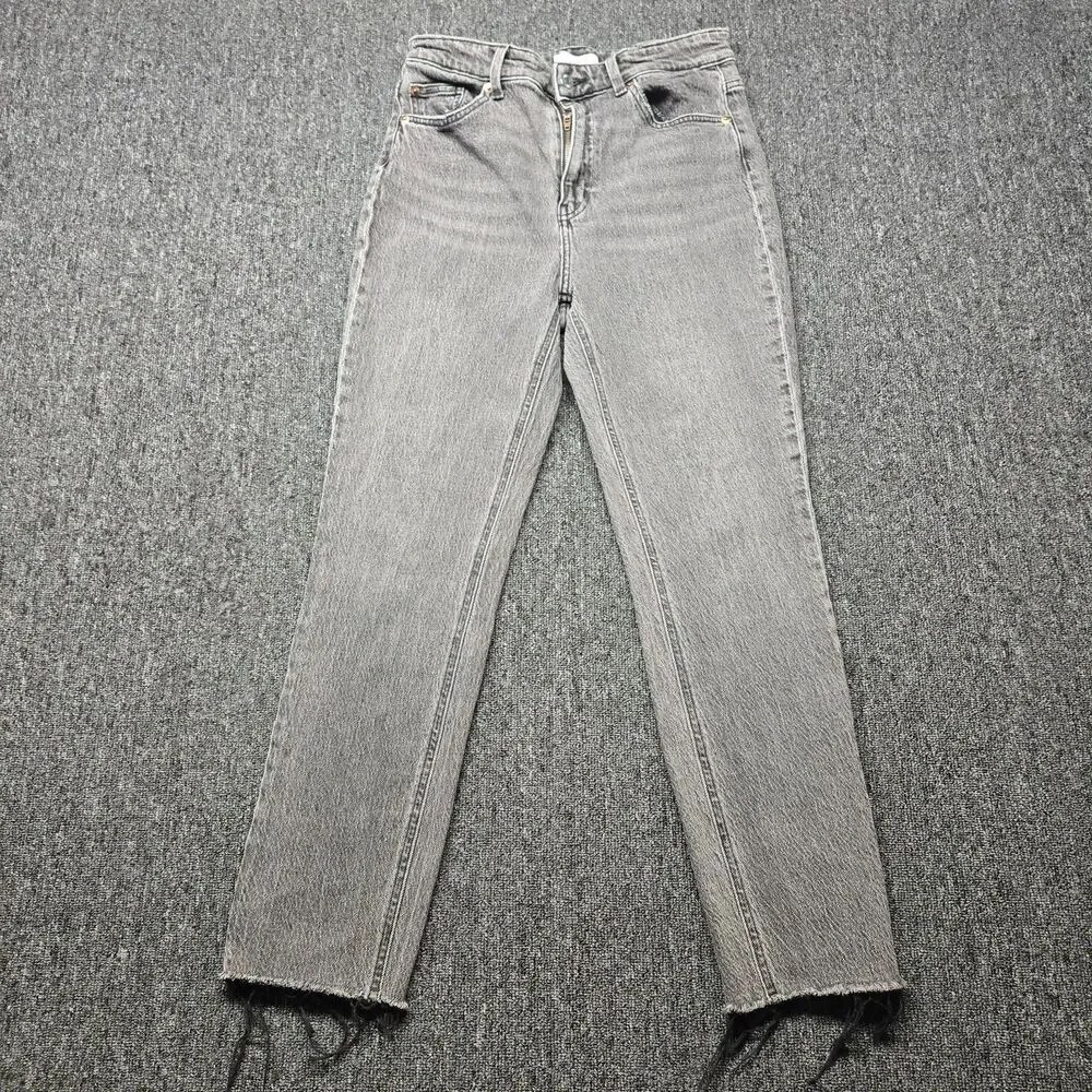H&M Jeans Women’s 8 Black Stone High Waist Straight Leg Frayed Hem Ankle Pants